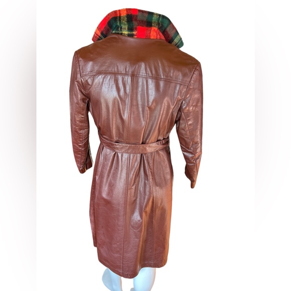 Vintage 70s leather Trench coat with Flannel Liner - Picture 4 of 16